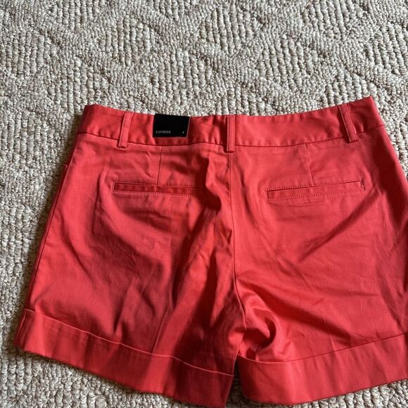 Womens Express ‎ Cuffed Chino Shorts Size 4 - NEW - Bright Coral Peach - Picture 4 of 4